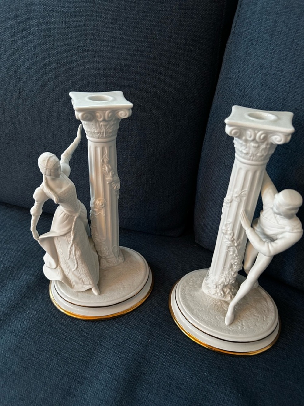 Franklin Mint White Porcelain Dancer Candlestick Holders - Romeo and Juliet